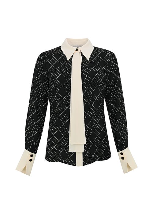 Camicia in gerogette con stampa logo bicolor Nero/Milk Elisabetta Franchi | CA10456E2EF3